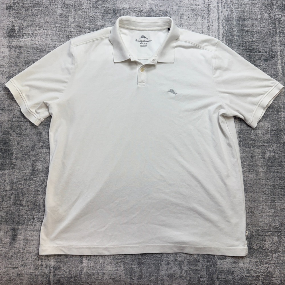 Tommy Bahama Polo Shirt Mens 2XL White Cotton Stretch Casual Beach Resort